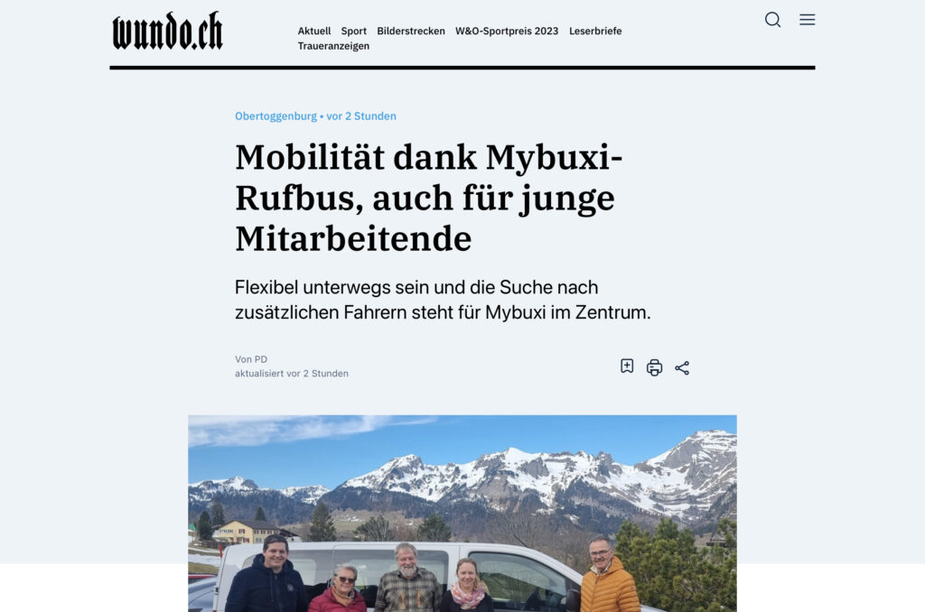 Medienbericht: „Mobilität dank mybuxi-Rufbus, auch für junge Mitarbeitende“